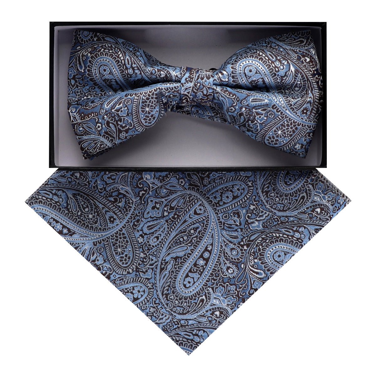 Vittorio Farina Men's Paisley Design Satin Bow Tie & Pocket Square in Gift Box - BH - D_23095 - Classy Cufflinks