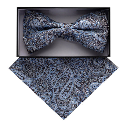 Vittorio Farina Men's Paisley Design Satin Bow Tie & Pocket Square in Gift Box - BH - D_23095 - Classy Cufflinks