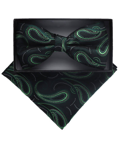 Vittorio Farina Men's Paisley Design Satin Bow Tie & Pocket Square in Gift Box - BH-D_23096A - Classy Cufflinks