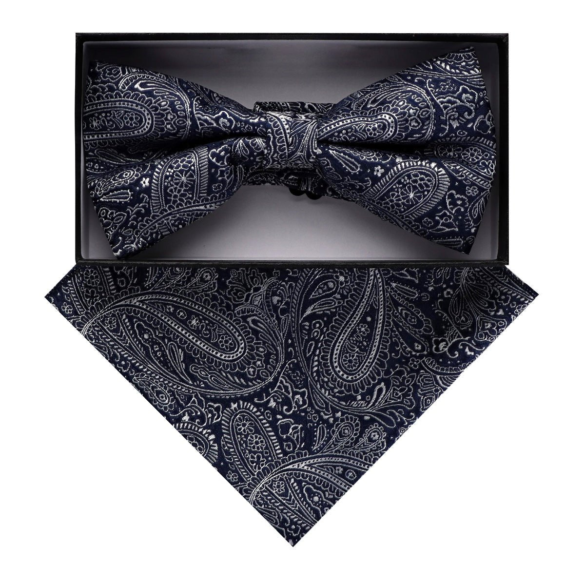 Vittorio Farina Men's Paisley Design Satin Bow Tie & Pocket Square in Gift Box - BH - D_23097 - Classy Cufflinks