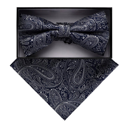 Vittorio Farina Men's Paisley Design Satin Bow Tie & Pocket Square in Gift Box - BH - D_23097 - Classy Cufflinks