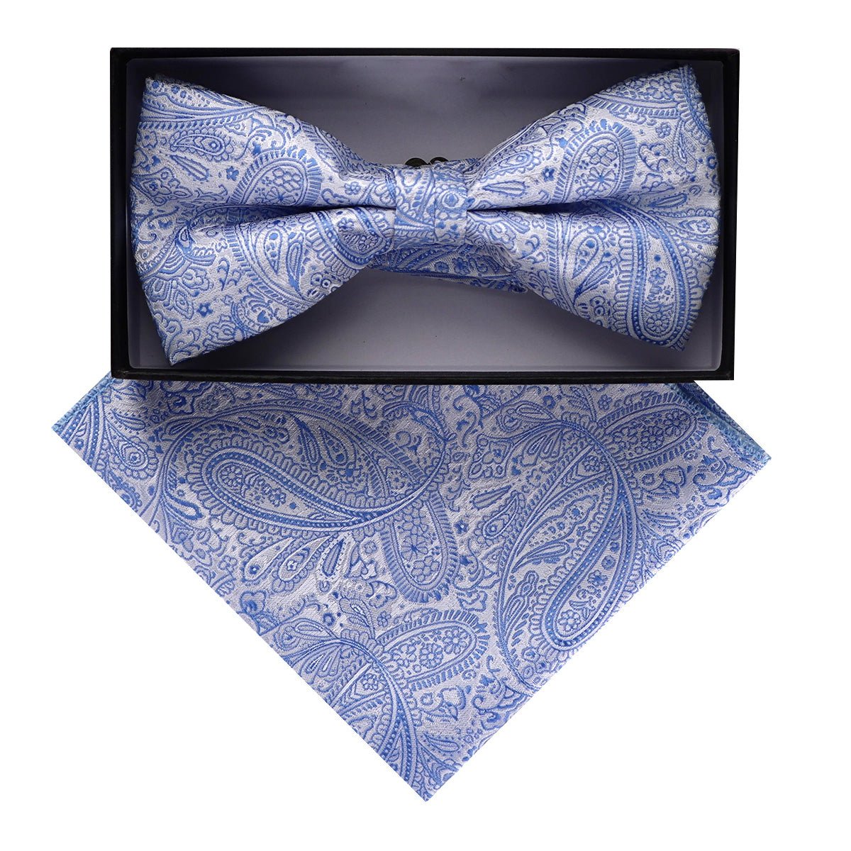 Vittorio Farina Men's Paisley Design Satin Bow Tie & Pocket Square in Gift Box - BH - D_23098 - Classy Cufflinks