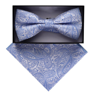 Vittorio Farina Men's Paisley Design Satin Bow Tie & Pocket Square in Gift Box - BH - D_23098 - Classy Cufflinks