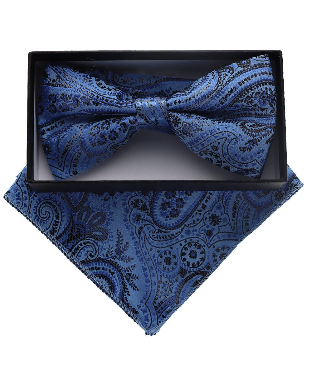 Vittorio Farina Men's Paisley Design Satin Bow Tie & Pocket Square in Gift Box - BH-D_23100 - Classy Cufflinks
