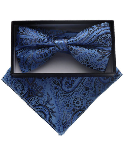 Vittorio Farina Men's Paisley Design Satin Bow Tie & Pocket Square in Gift Box - BH-D_23100 - Classy Cufflinks