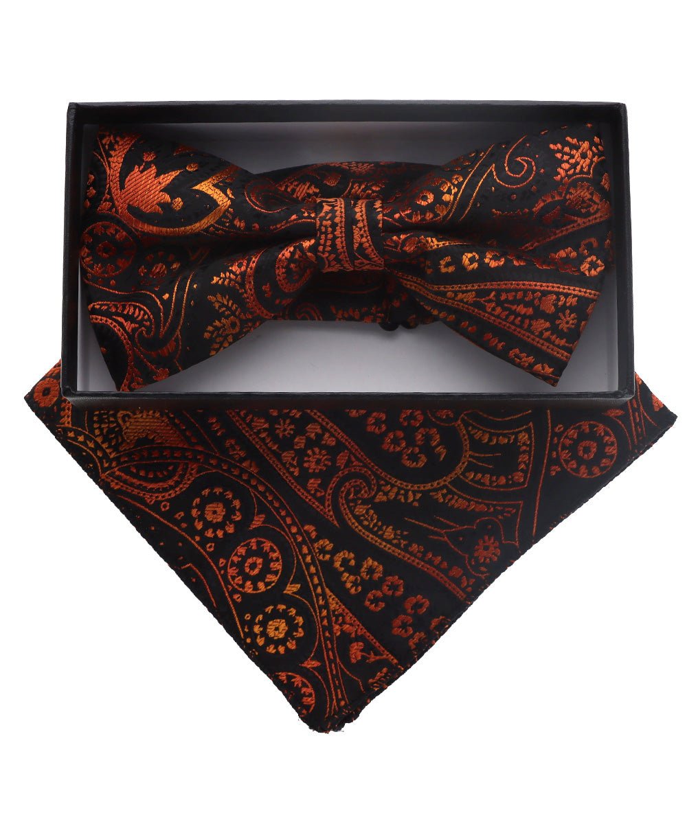 Vittorio Farina Men's Paisley Design Satin Bow Tie & Pocket Square in Gift Box - BH-D_23101 - Classy Cufflinks