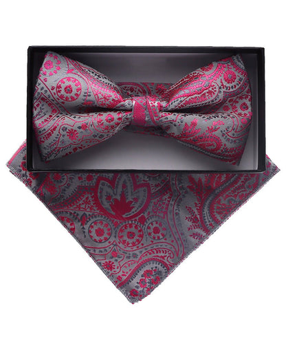 Vittorio Farina Men's Paisley Design Satin Bow Tie & Pocket Square in Gift Box - BH-D_23103 - Classy Cufflinks