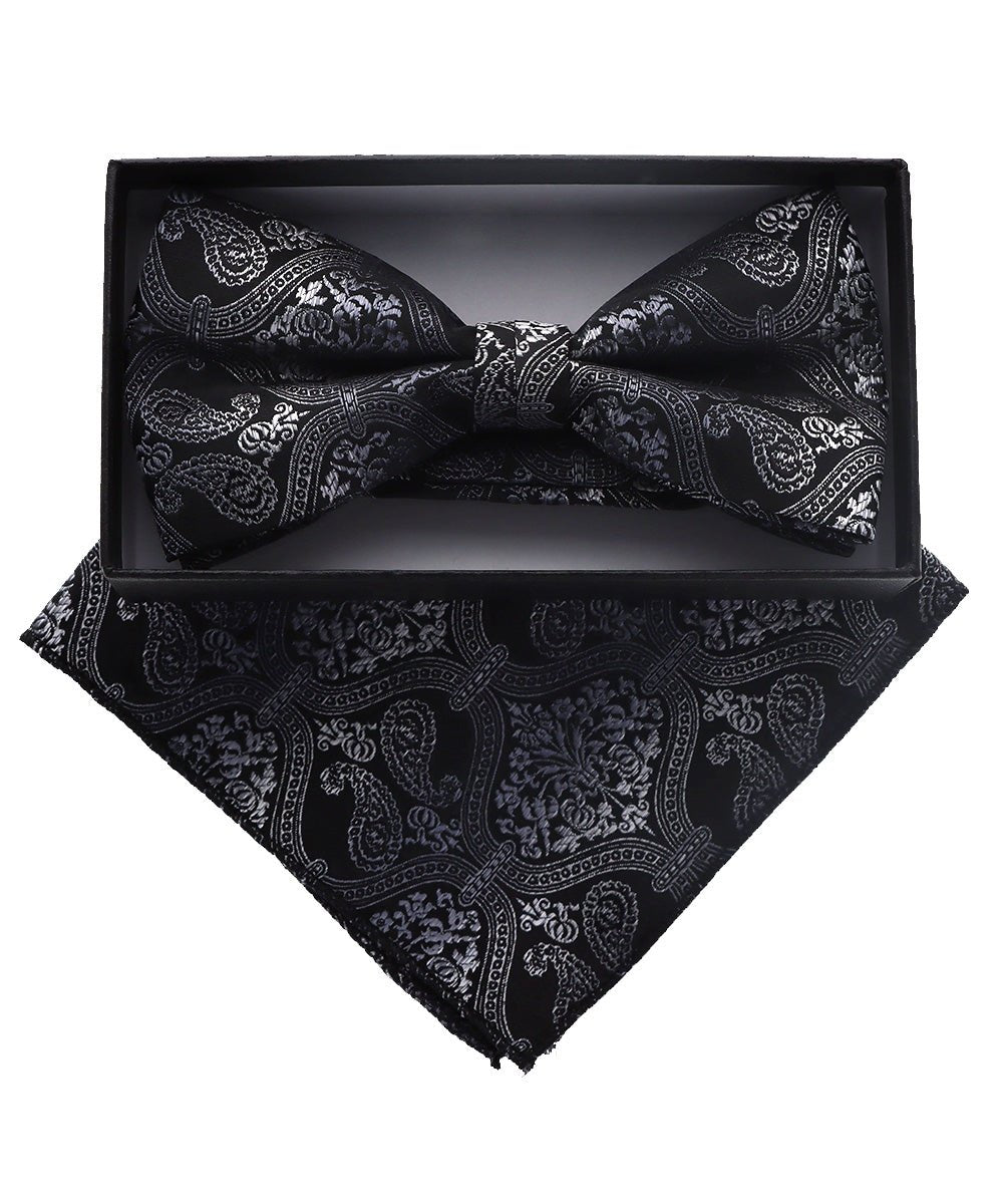 Vittorio Farina Men's Paisley Design Satin Bow Tie & Pocket Square in Gift Box - BH-D_23109 - Classy Cufflinks