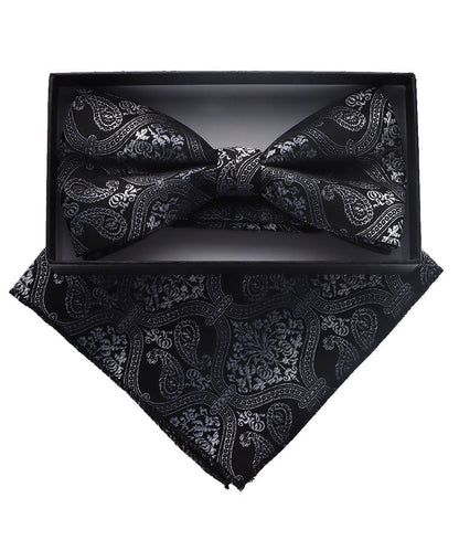 Vittorio Farina Men's Paisley Design Satin Bow Tie & Pocket Square in Gift Box - BH-D_23109 - Classy Cufflinks