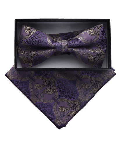 Vittorio Farina Men's Paisley Design Satin Bow Tie & Pocket Square in Gift Box - BH-D_23110 - Classy Cufflinks