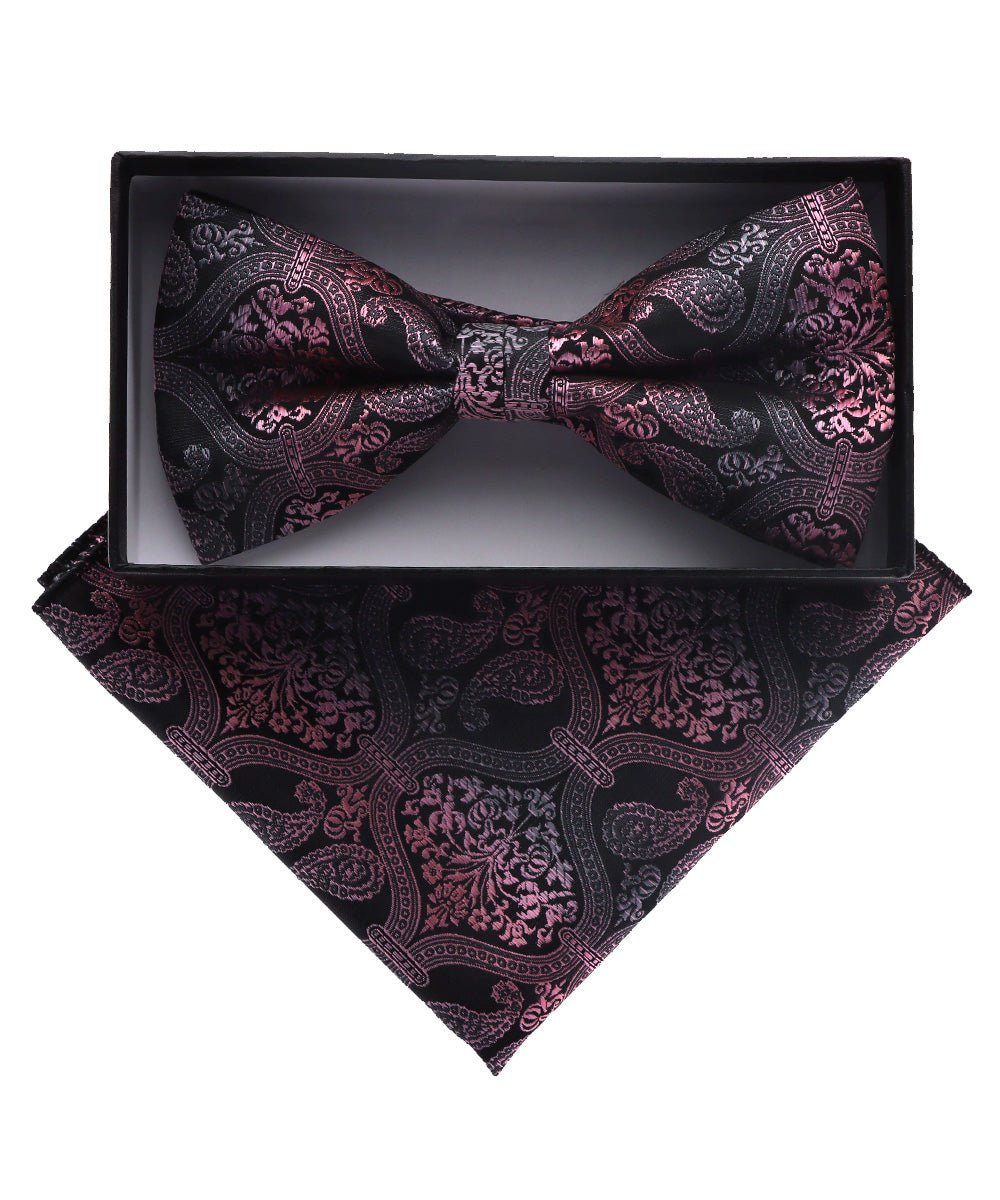Vittorio Farina Men's Paisley Design Satin Bow Tie & Pocket Square in Gift Box - BH-D_23111 - Classy Cufflinks