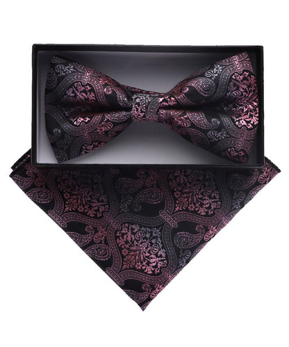 Vittorio Farina Men's Paisley Design Satin Bow Tie & Pocket Square in Gift Box - BH-D_23111 - Classy Cufflinks