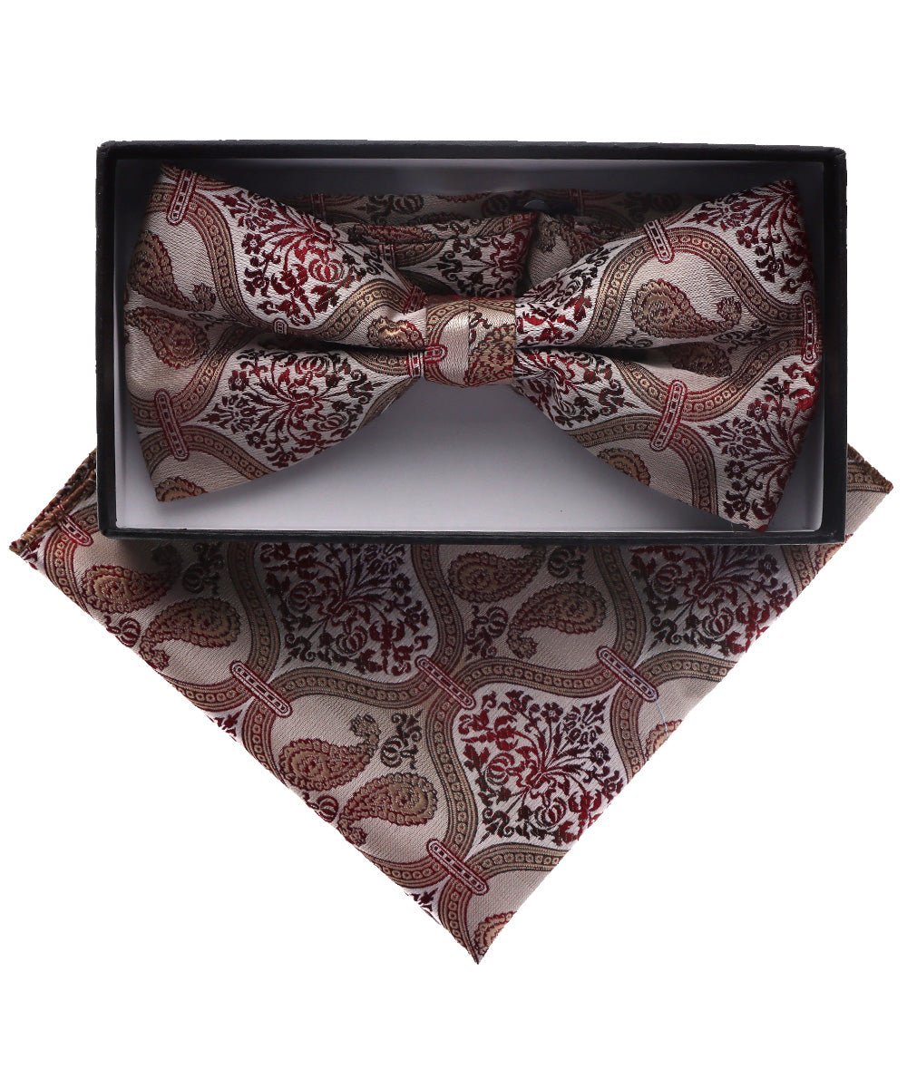Vittorio Farina Men's Paisley Design Satin Bow Tie & Pocket Square in Gift Box - BH-D_23112 - Classy Cufflinks
