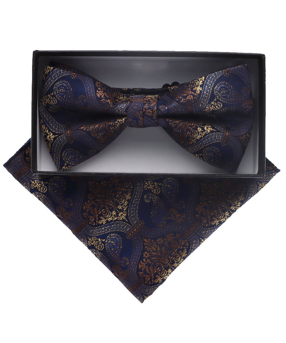 Vittorio Farina Men's Paisley Design Satin Bow Tie & Pocket Square in Gift Box - BH-D_23113 - Classy Cufflinks