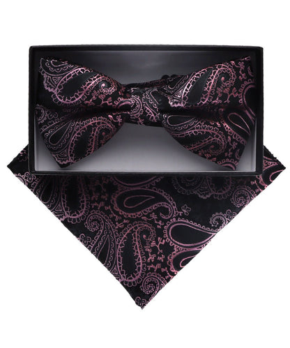 Vittorio Farina Men's Paisley Design Satin Bow Tie & Pocket Square in Gift Box - BH-D_23114 - Classy Cufflinks