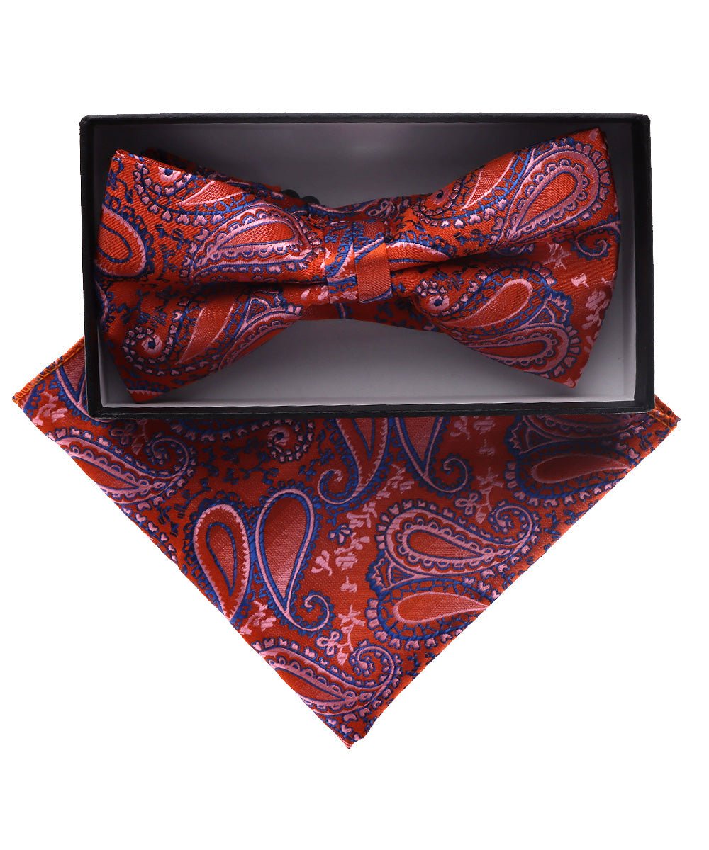 Vittorio Farina Men's Paisley Design Satin Bow Tie & Pocket Square in Gift Box - BH-D_23117 - Classy Cufflinks