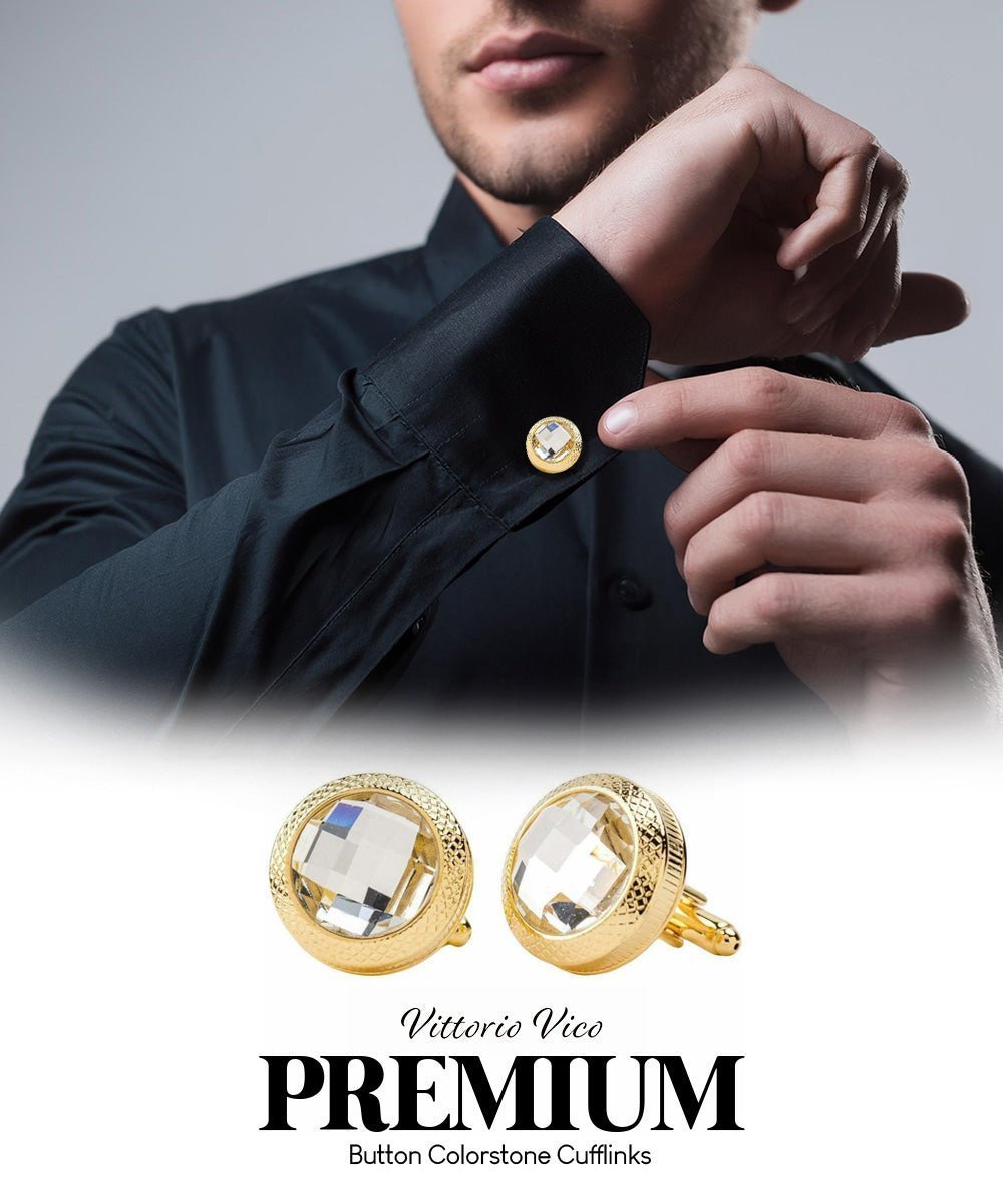 Bling Colorstone Button Cufflinks in a Box by Vittorio Vico (CL18XX) (cl - 1802) for Independent Retail Stores by Dubal Brothers