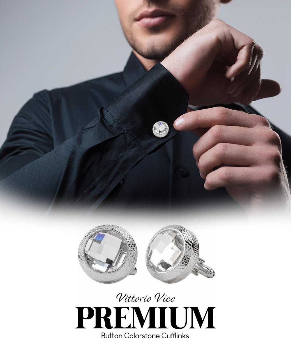 Bling Colorstone Button Cufflinks in a Box by Vittorio Vico (CL18XX) (cl - 1803) for Independent Retail Stores by Dubal Brothers