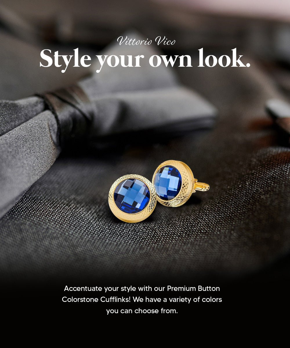 Bling Colorstone Button Cufflinks in a Box by Vittorio Vico (CL18XX) (cl - 1806) for Independent Retail Stores by Dubal Brothers