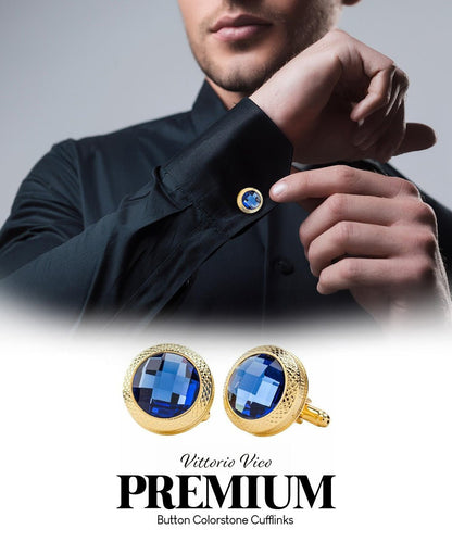 Bling Colorstone Button Cufflinks in a Box by Vittorio Vico (CL18XX) (cl - 1806) for Independent Retail Stores by Dubal Brothers