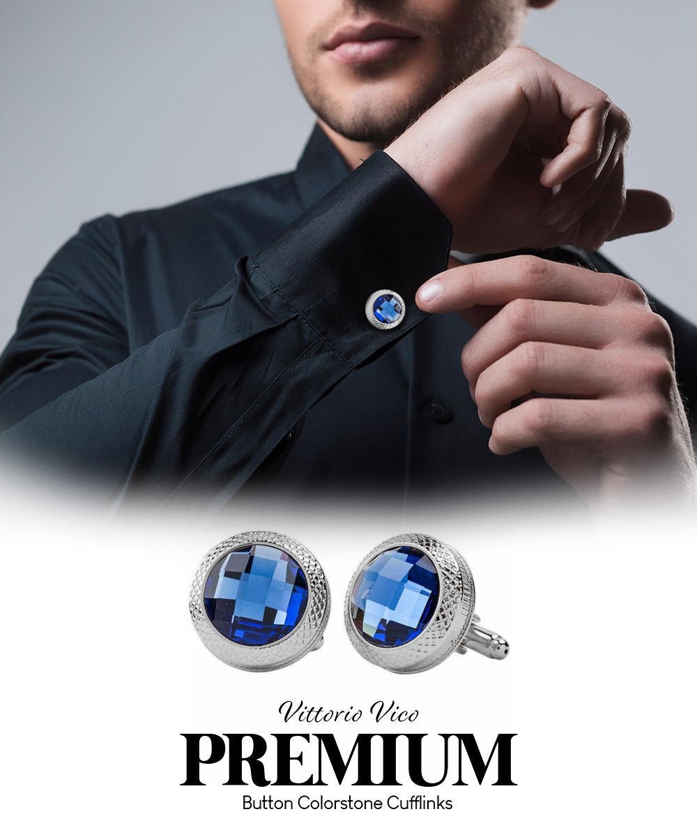 Bling Colorstone Button Cufflinks in a Box by Vittorio Vico (CL18XX) (cl - 1807) for Independent Retail Stores by Dubal Brothers