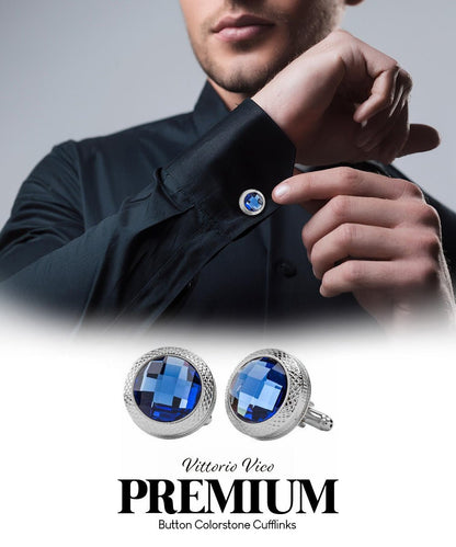 Bling Colorstone Button Cufflinks in a Box by Vittorio Vico (CL18XX) (cl - 1807) for Independent Retail Stores by Dubal Brothers