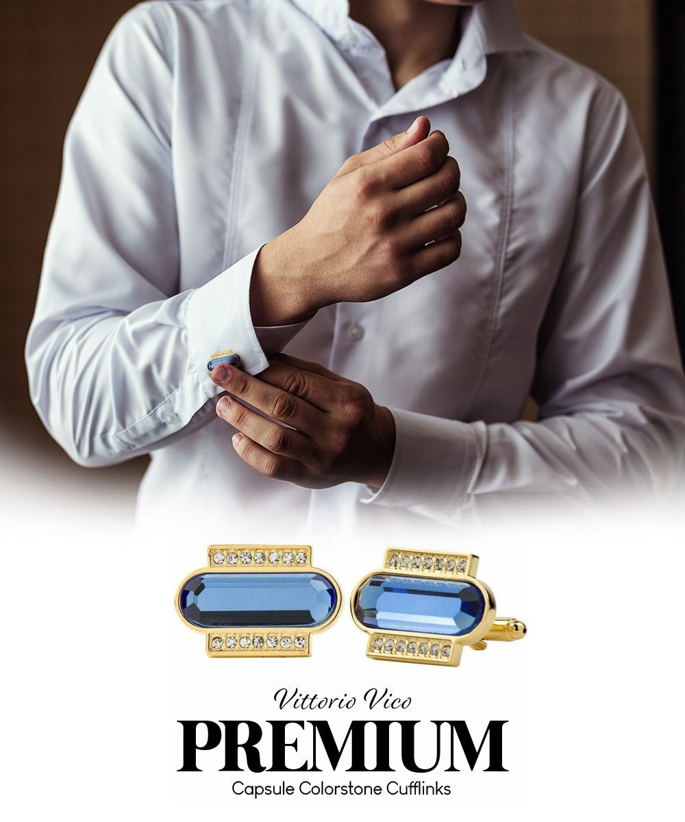 Bling Colorstone Cufflinks with Capsule Setting in a Box by Vittorio Vico (CL17XX) (cl - 1706) for Independent Retail Stores by Dubal Brothers