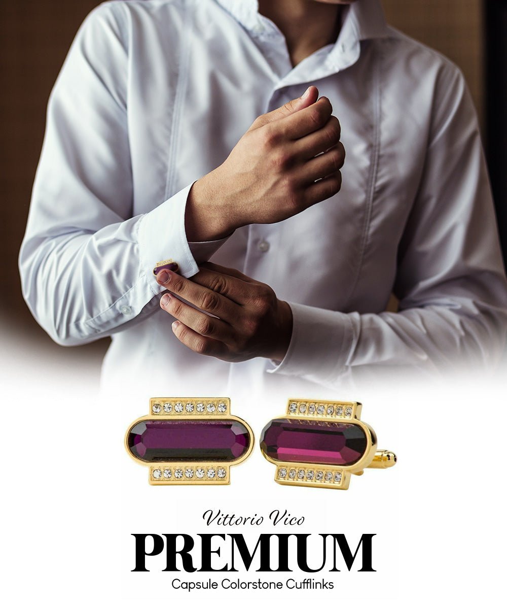 Bling Colorstone Cufflinks with Capsule Setting in a Box by Vittorio Vico (CL17XX) (cl - 1710) for Independent Retail Stores by Dubal Brothers