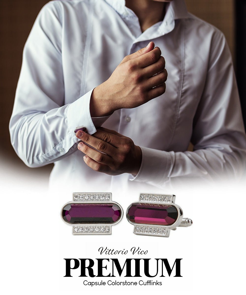 Bling Colorstone Cufflinks with Capsule Setting in a Box by Vittorio Vico (CL17XX) (cl - 1711) for Independent Retail Stores by Dubal Brothers