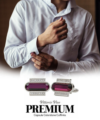 Bling Colorstone Cufflinks with Capsule Setting in a Box by Vittorio Vico (CL17XX) (cl - 1711) for Independent Retail Stores by Dubal Brothers