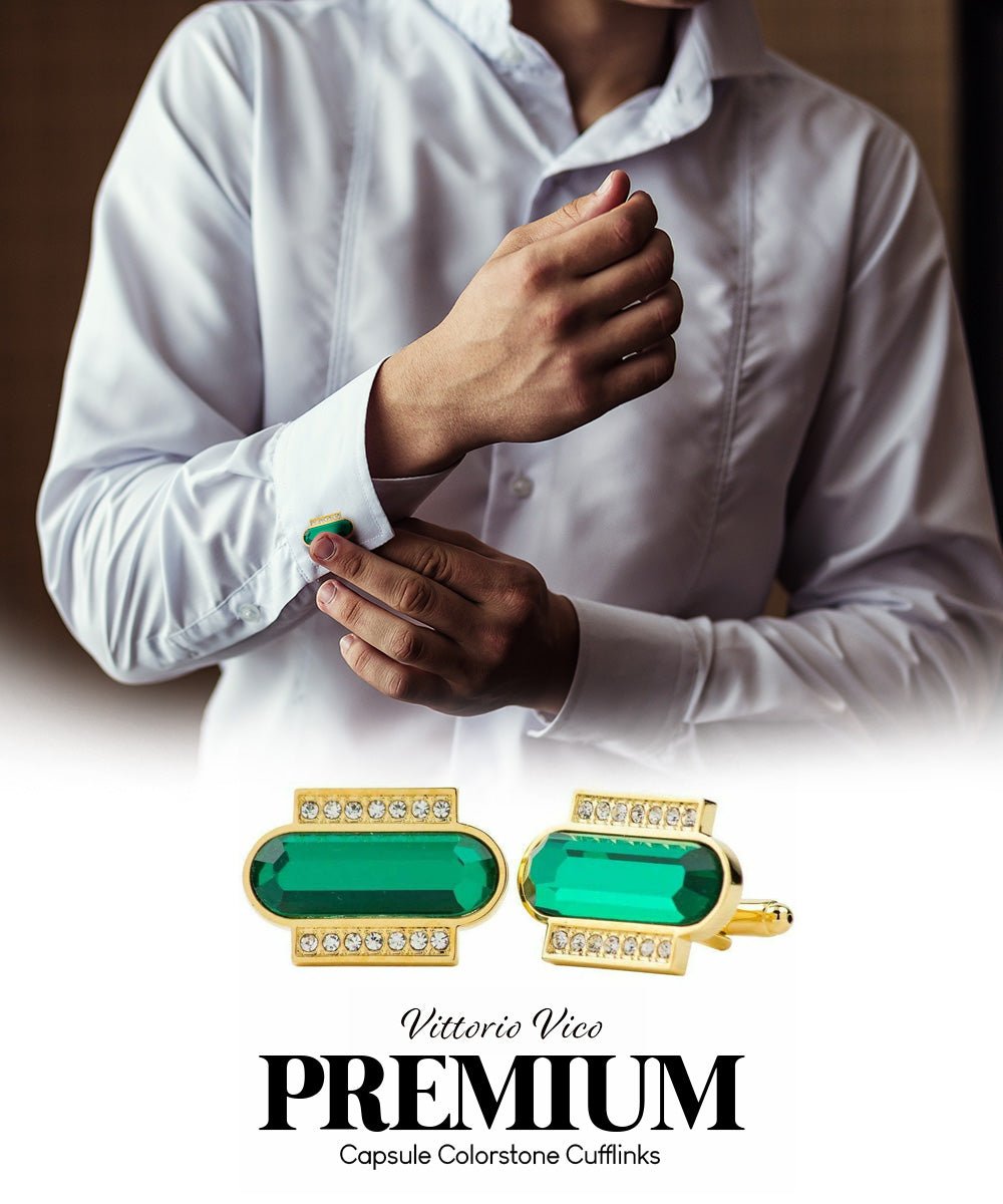 Bling Colorstone Cufflinks with Capsule Setting in a Box by Vittorio Vico (CL17XX) (cl - 1714) for Independent Retail Stores by Dubal Brothers
