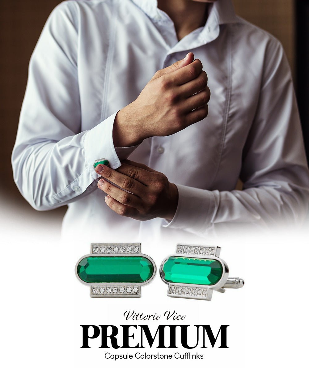 Bling Colorstone Cufflinks with Capsule Setting in a Box by Vittorio Vico (CL17XX) (cl - 1715) for Independent Retail Stores by Dubal Brothers