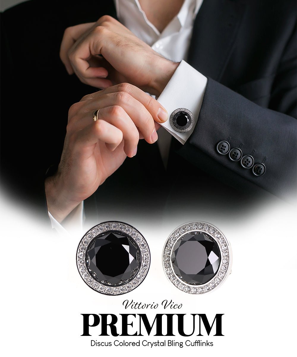Bling Colorstone Cufflinks with Discus Setting in a Box by Vittorio Vico (CL11XX) (cl - 1101) for Independent Retail Stores by Dubal Brothers