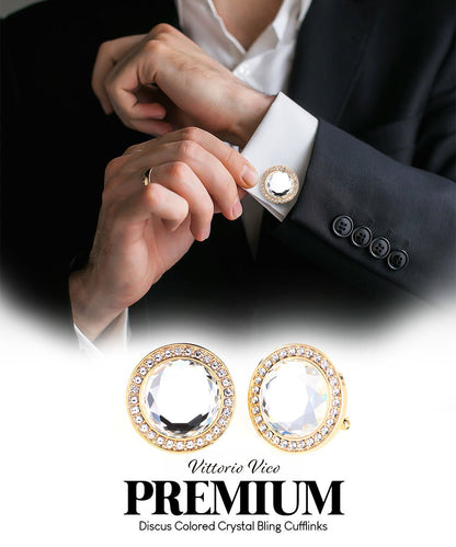 Bling Colorstone Cufflinks with Discus Setting in a Box by Vittorio Vico (CL11XX) (cl - 1102) for Independent Retail Stores by Dubal Brothers
