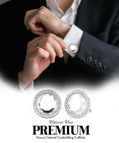 Bling Colorstone Cufflinks with Discus Setting in a Box by Vittorio Vico (CL11XX) (cl - 1103) for Independent Retail Stores by Dubal Brothers