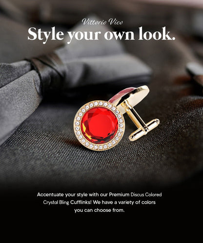Bling Colorstone Cufflinks with Discus Setting in a Box by Vittorio Vico (CL11XX) (cl - 1104) for Independent Retail Stores by Dubal Brothers