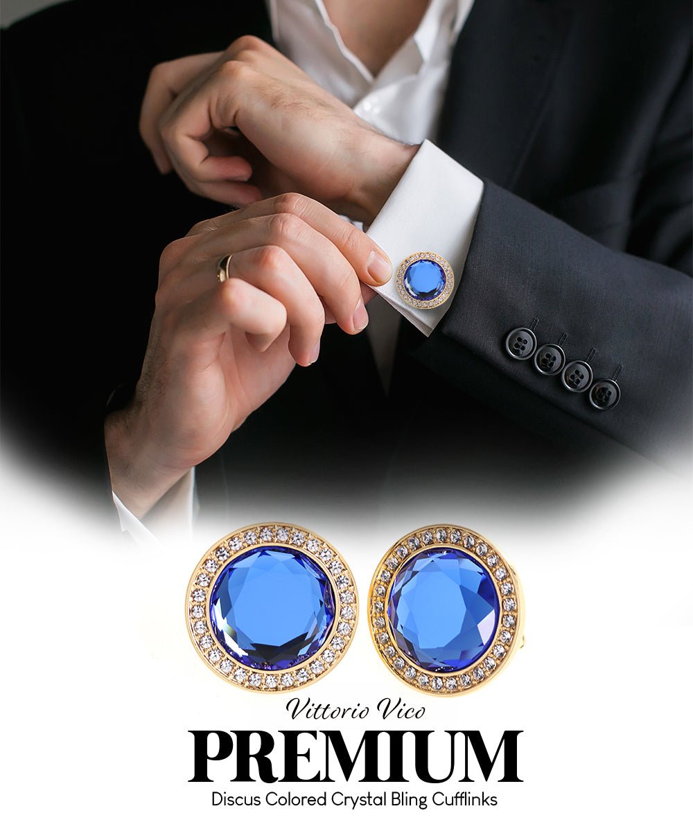 Bling Colorstone Cufflinks with Discus Setting in a Box by Vittorio Vico (CL11XX) (cl - 1106) for Independent Retail Stores by Dubal Brothers