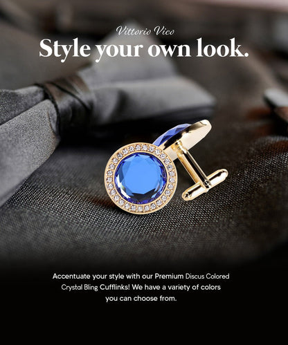 Bling Colorstone Cufflinks with Discus Setting in a Box by Vittorio Vico (CL11XX) (cl - 1106) for Independent Retail Stores by Dubal Brothers