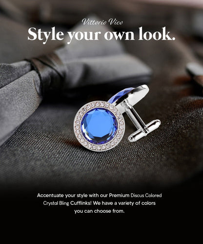 Bling Colorstone Cufflinks with Discus Setting in a Box by Vittorio Vico (CL11XX) (cl - 1107) for Independent Retail Stores by Dubal Brothers