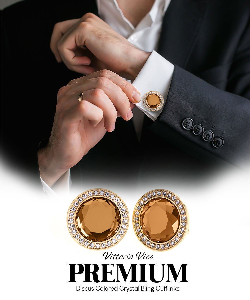 Bling Colorstone Cufflinks with Discus Setting in a Box by Vittorio Vico (CL11XX) (cl - 1108) for Independent Retail Stores by Dubal Brothers