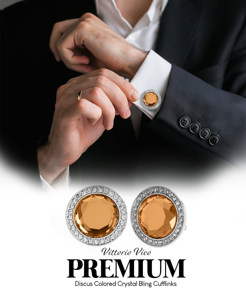 Bling Colorstone Cufflinks with Discus Setting in a Box by Vittorio Vico (CL11XX) (cl - 1109) for Independent Retail Stores by Dubal Brothers