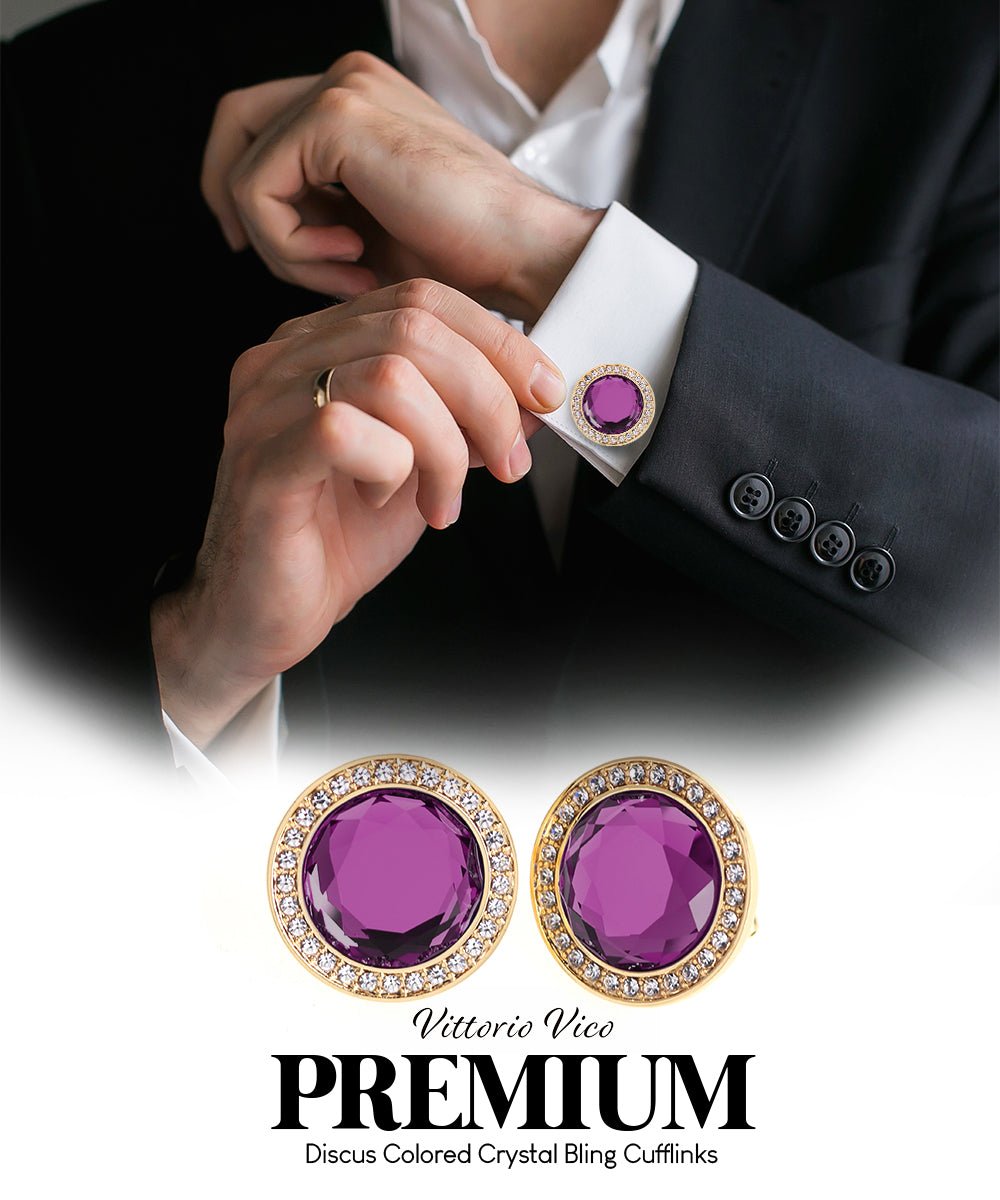 Bling Colorstone Cufflinks with Discus Setting in a Box by Vittorio Vico (CL11XX) (cl - 1110) for Independent Retail Stores by Dubal Brothers