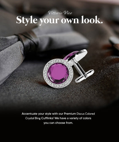 Bling Colorstone Cufflinks with Discus Setting in a Box by Vittorio Vico (CL11XX) (cl - 1111) for Independent Retail Stores by Dubal Brothers
