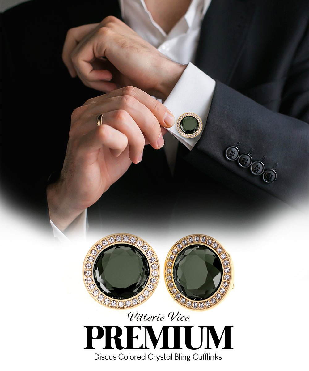 Bling Colorstone Cufflinks with Discus Setting in a Box by Vittorio Vico (CL11XX) (cl - 1114) for Independent Retail Stores by Dubal Brothers