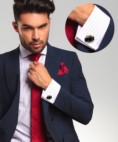 BLING Colorstone Cufflinks with Flanked Rectangular Crystal in a Box by Vittorio Vico (CL74XX) (CL - 7400) for Independent Retail Stores by Dubal Brothers