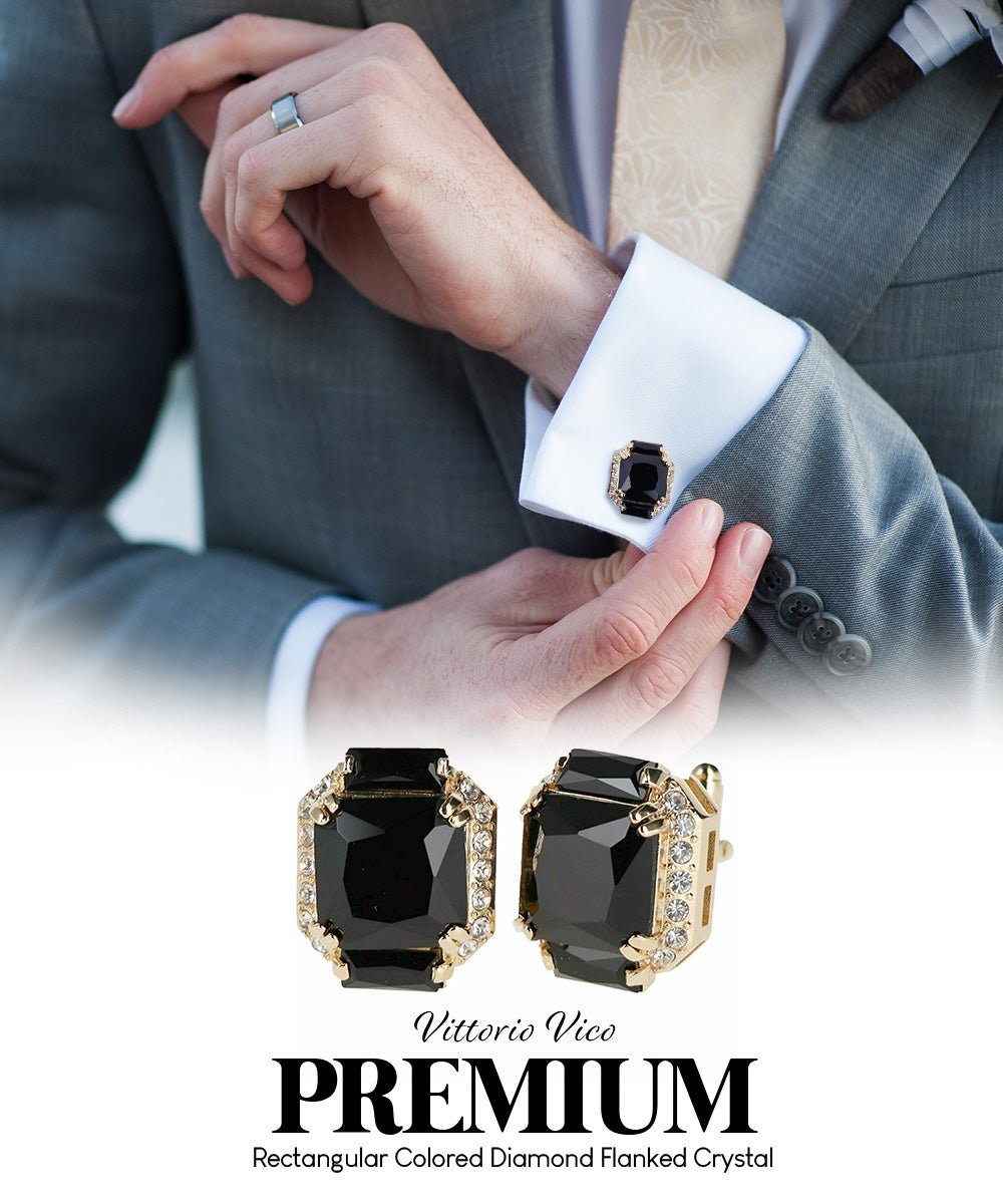 BLING Colorstone Cufflinks with Flanked Rectangular Crystal in a Box by Vittorio Vico (CL74XX) (CL - 7400) for Independent Retail Stores by Dubal Brothers