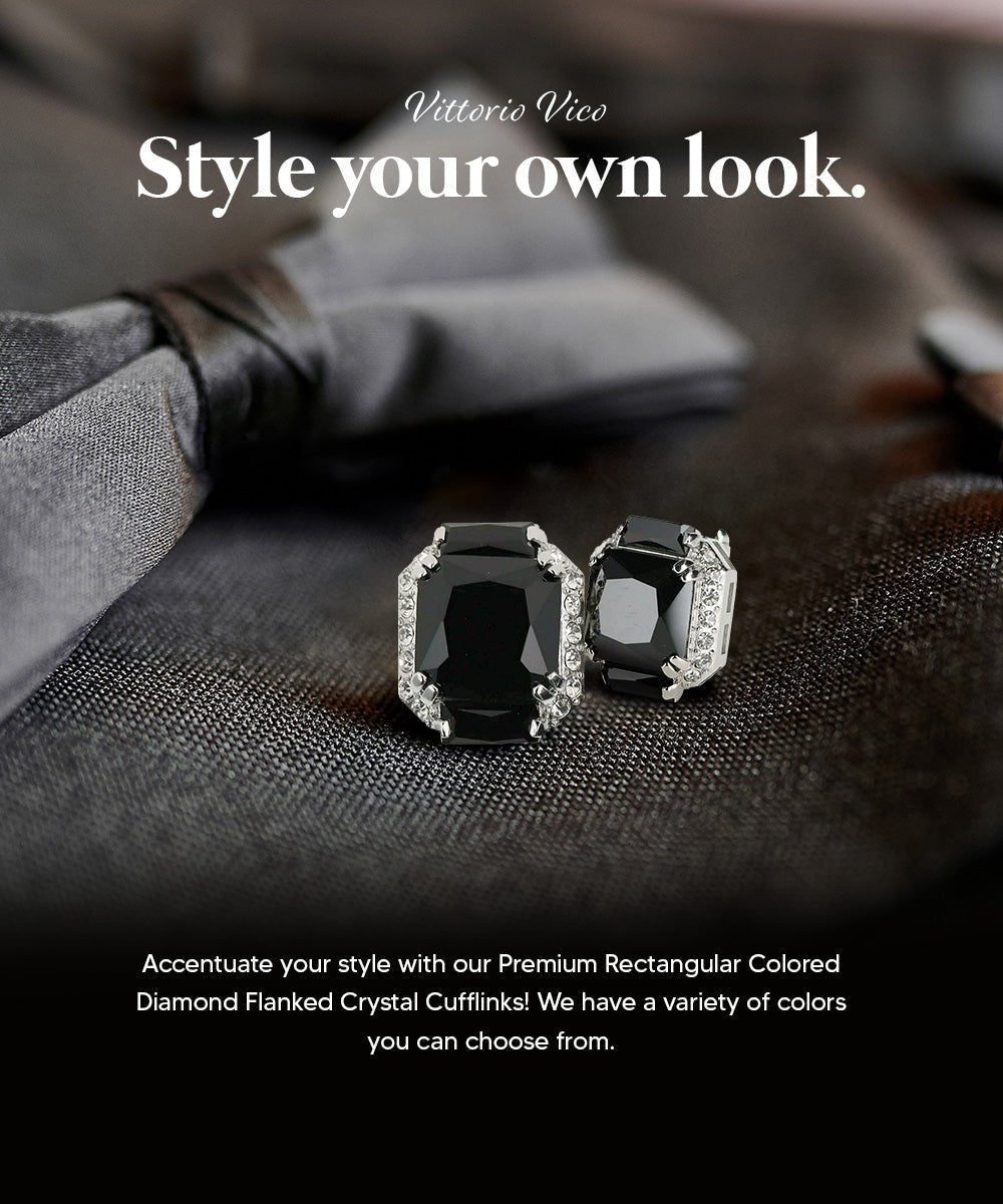 BLING Colorstone Cufflinks with Flanked Rectangular Crystal in a Box by Vittorio Vico (CL74XX) (CL - 7401) for Independent Retail Stores by Dubal Brothers