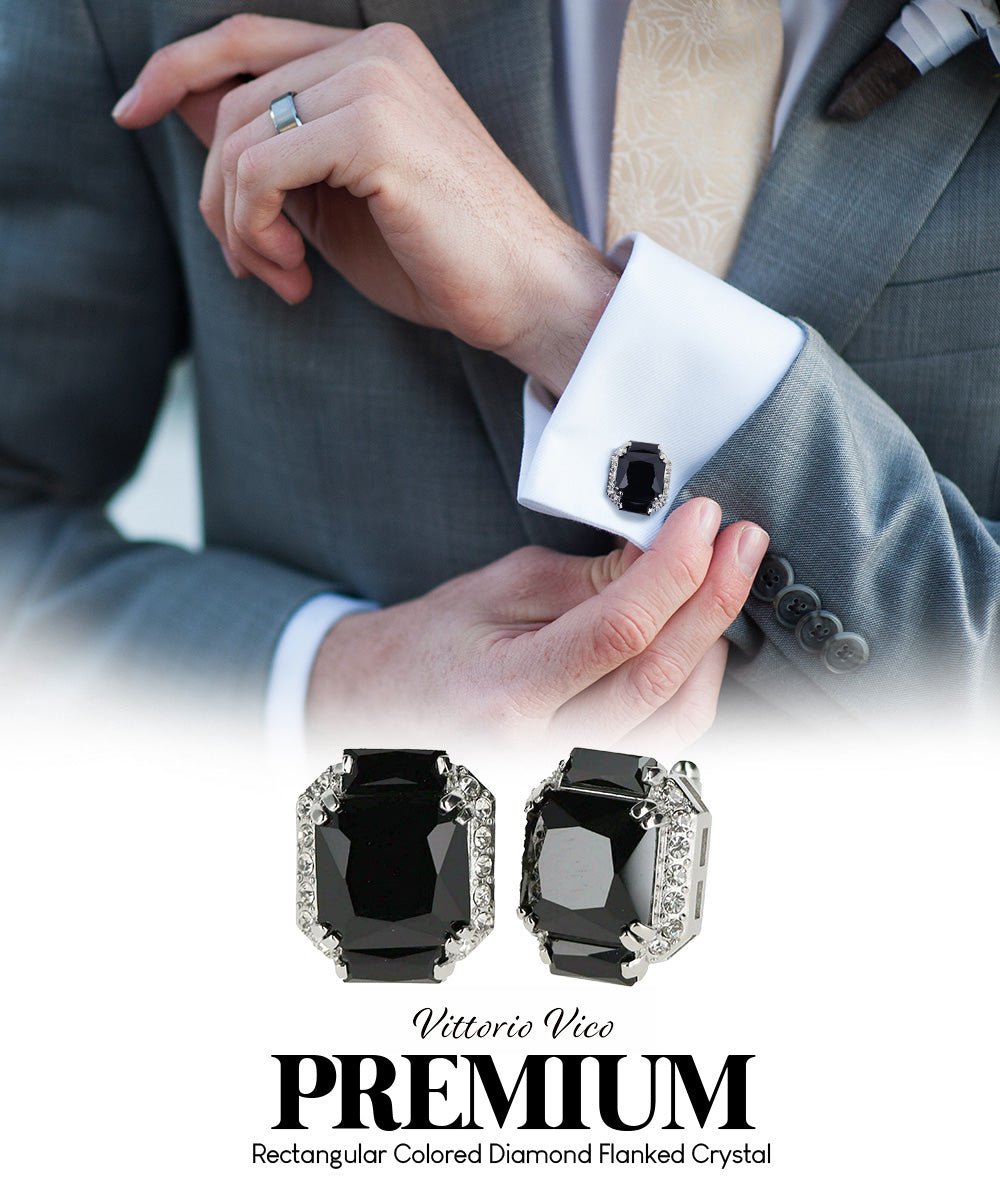BLING Colorstone Cufflinks with Flanked Rectangular Crystal in a Box by Vittorio Vico (CL74XX) (CL - 7401) for Independent Retail Stores by Dubal Brothers