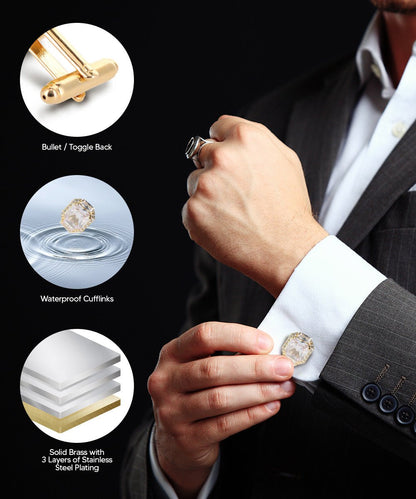 BLING Colorstone Cufflinks with Flanked Rectangular Crystal in a Box by Vittorio Vico (CL74XX) (CL - 7402) for Independent Retail Stores by Dubal Brothers