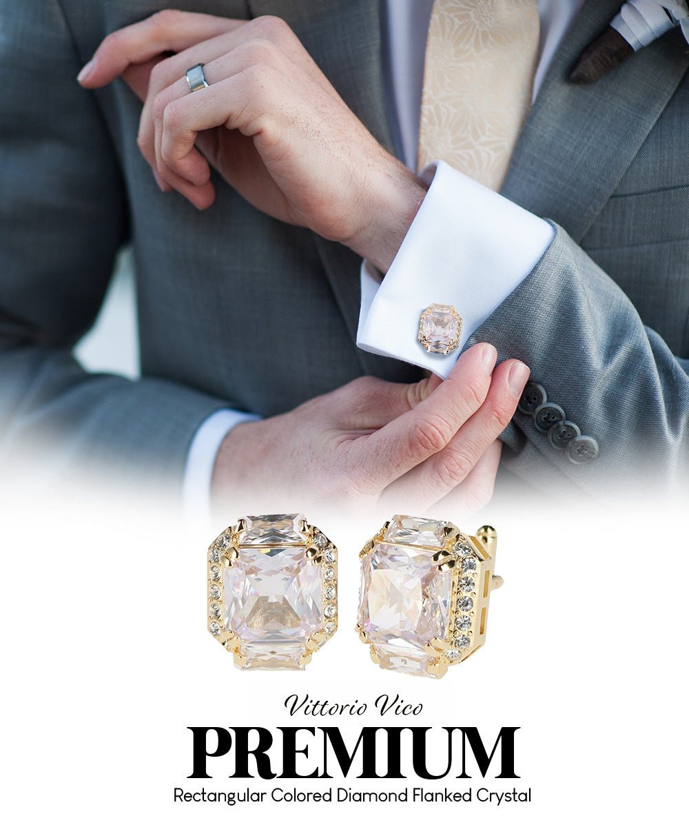 BLING Colorstone Cufflinks with Flanked Rectangular Crystal in a Box by Vittorio Vico (CL74XX) (CL - 7402) for Independent Retail Stores by Dubal Brothers